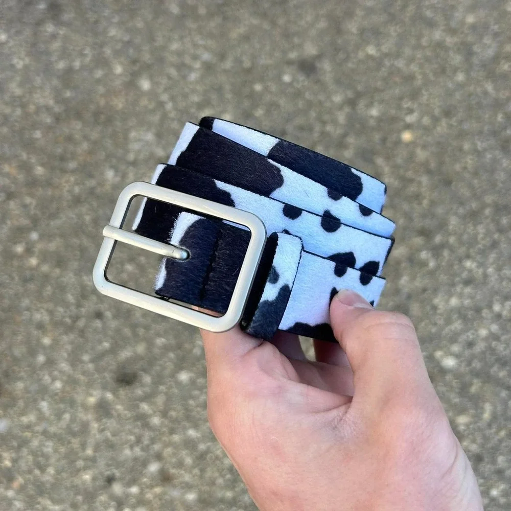Vintage style cow fur belt american western boho black and white